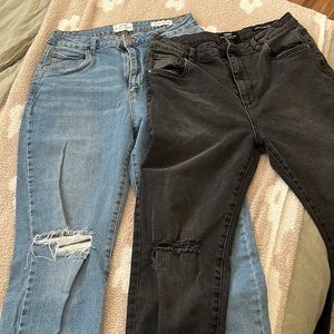 2 cotton-on mom jeans, each has one tear on the knee. 98% cotton 2% elastane